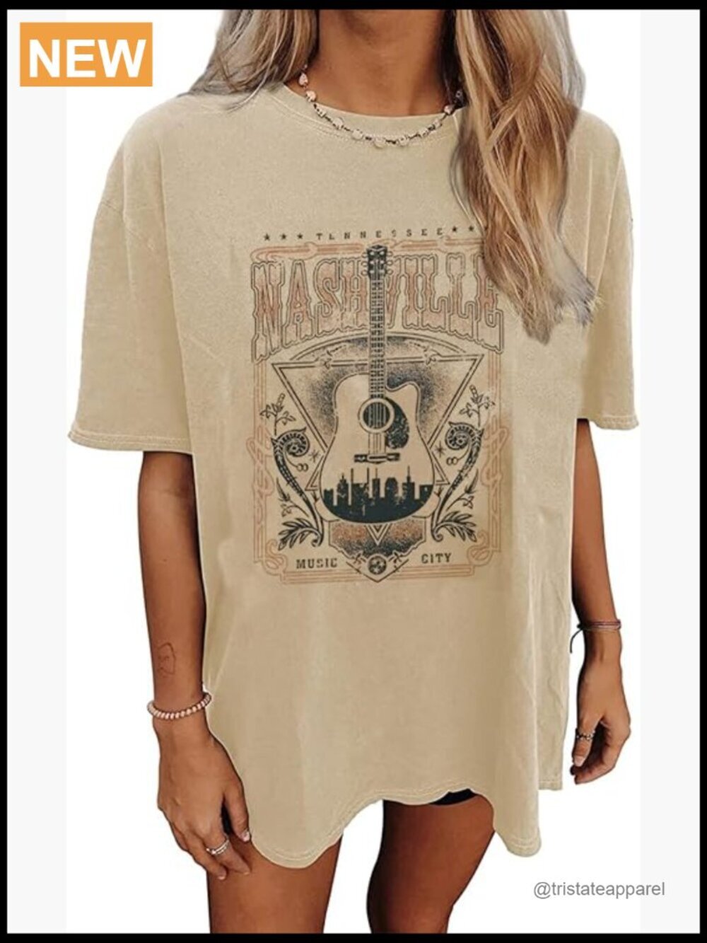 Women's Country Music Oversized Vintage Guitar Wings Graphic Tee